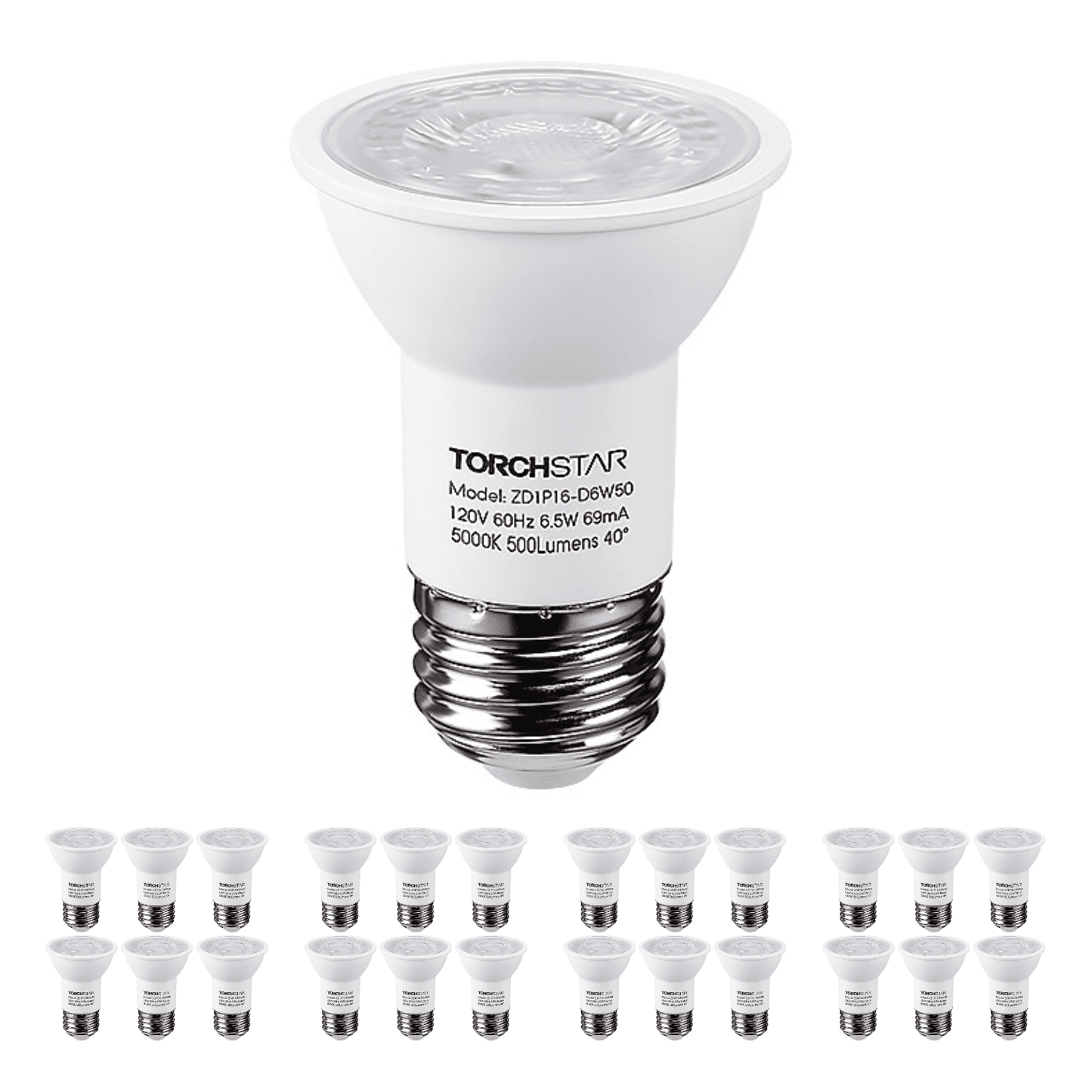 24 Pack LED PAR16 Spot Light Bulbs, 6.5W(50W Eqv.) 500lm E26 Medium Base Dimmable Spotlight, 40Â° Beam Angle, UL Listed Track Light Bulb, 5000K Daylight
