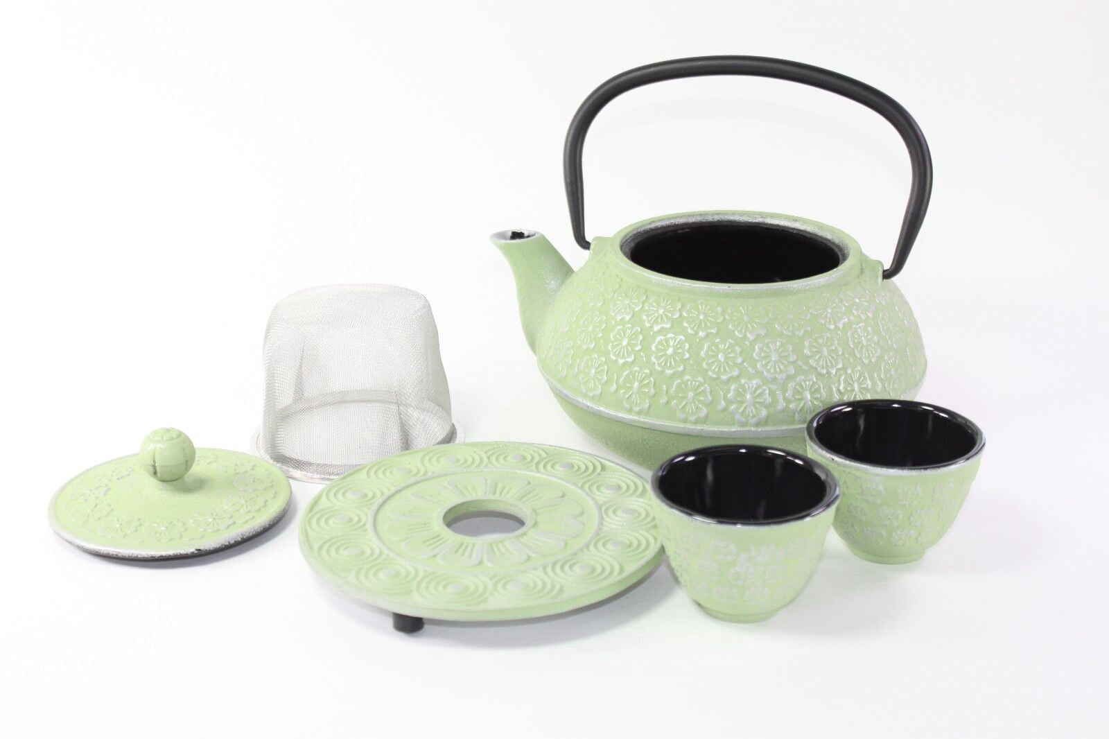 24 fl oz Green Primula Japanese Iron Teapot Tetsubin Infuser Tea Set F15648