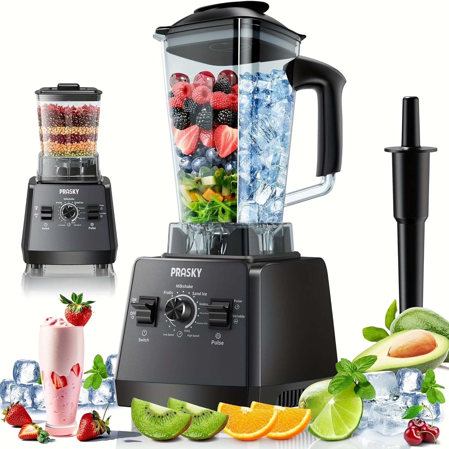 2400W Professional Blender & Grinder, 25000RPM, 68oz 2 Containers for Smoothies, Ice, Sorbet, Shakes, Juice, Slushie, Kitchen Countertop Blender