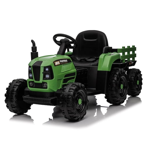 24V 400W Kids Electric Tractor with Trailer - Remote Control Ride-On Toy, 3-Speed Adjustable, Bluetooth/USB/MP3 Player, LED Lights & 2-Point Safety Belt for Ages 3+