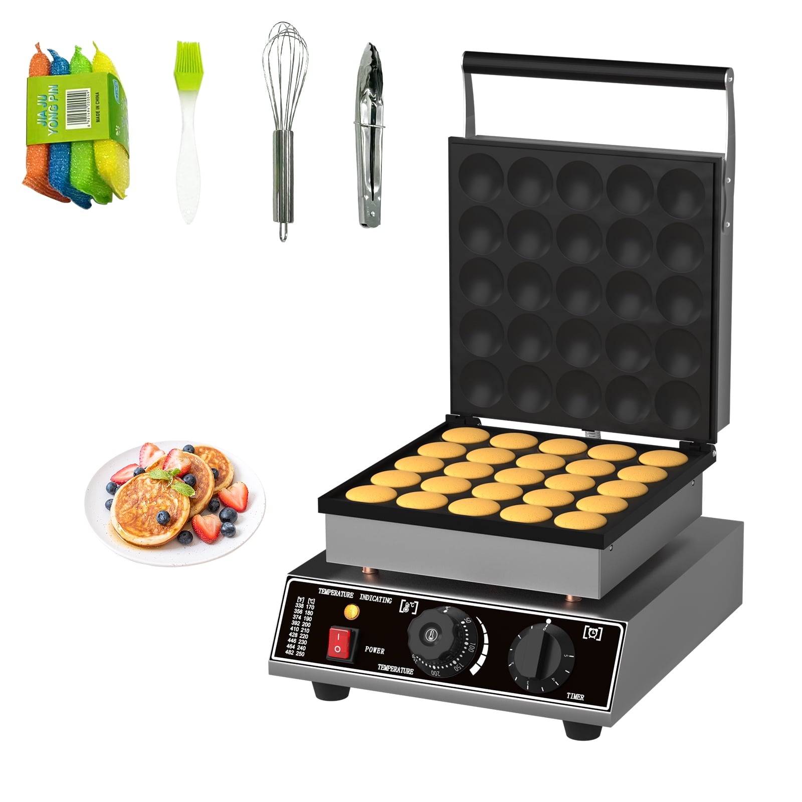 25PCS Mini Pancakes Maker Machine,Electric Mini Pancake Maker,1750W Commercial Mini Pancake Maker with Lid,Stainless Steel Non-stick Small Pancake Maker for Home Kitchen Restaurant