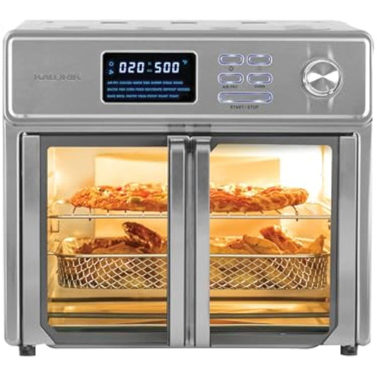 26 Quart 10-in-1 Countertop Toaster Oven & Air Fryer Combo, Fry, Bake, Roast, Rotisserie, & More, Large Glass French Doors & 9 Accessories, 1700-Watts, Stainless Steel