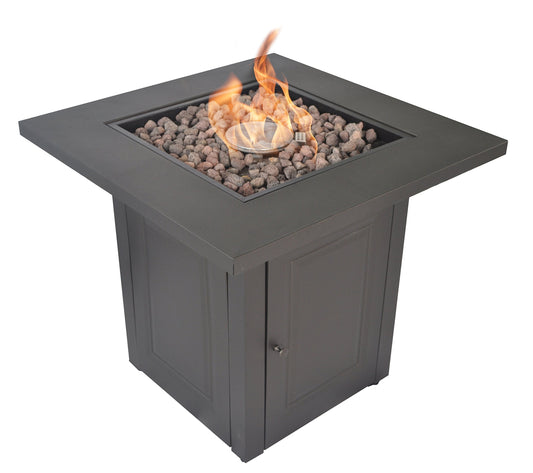 28-Inch Propane Fire Pit Table, Gas Square Outdoor Fire Table Dinning with Lid, Lava Stone, 50000BTU, ETL Certification, for Outside Garden Backyard Deck Patio
