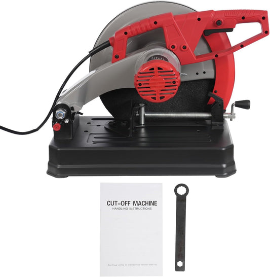 2800W Electric Abrasive Chop Saw - 3900 RPM Metal-Cutting Machine with 35.5cm/13.98in Blade - 0-45° Adjustable Angle for Cutting Steel, Rebar, Iron & Aluminum - Red