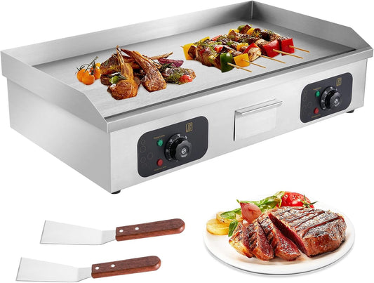 29’  Electric Griddle, 3200W Countertop Flat Top Griddle, Teppanyaki Stainless Steel Griddle, Adjustable Temperature Control 122°F-572°F (NO PLUG), 2 Shovels