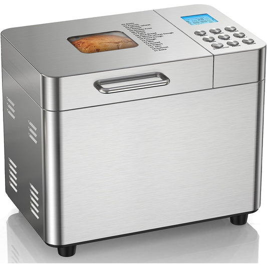 2LB Bread Maker Machine, 17 in 1 Automatic Stainless Steel Bread Machine, Non-stick, Beginner-Friendly Controls, 15 Hour Timer, Easy to Clean Low Noise, High Success Rate for Homemade Bread