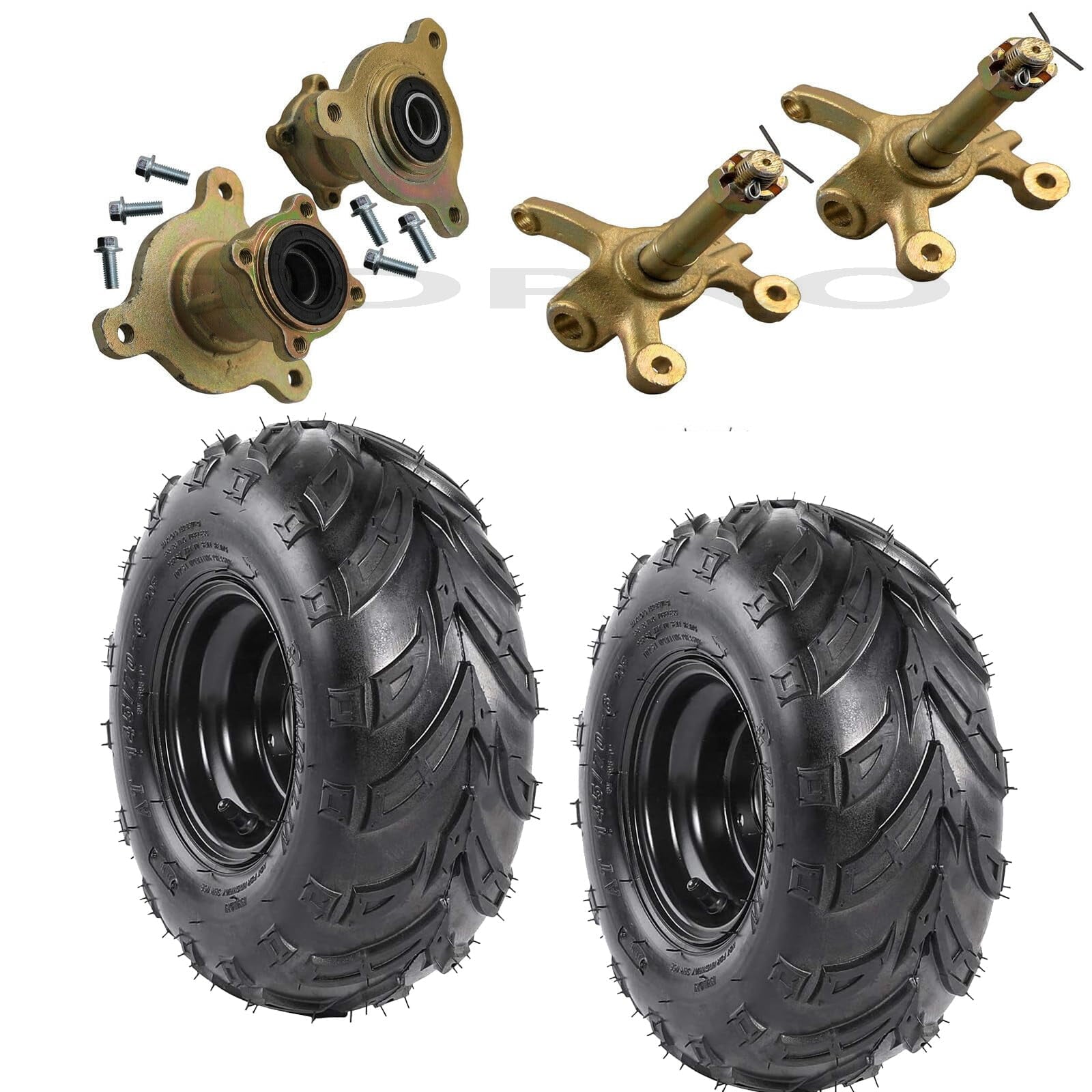 2PCS 145/70-6 Front Tubeless Wheel Tires and Disc Brake 3 Stud Wheel Rim Hub with Steering Knuckle for ATV Go Kart UTV Quad Bike 4 Wheelers Buggy Taotao