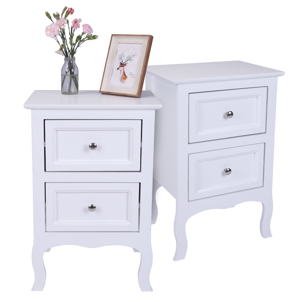 2PCS Country Style Two-Tier Night Table Easy to Install For Bedroom Office Home Decor & Storageâ€‹ Large Size White