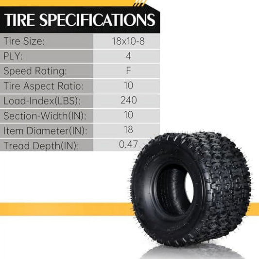 2pcs 18x10-8 ATV UTV Sport Mud Tires 18 10 8 18x10x8 Rear Left Right Tire Tubeless Sport Tires 4 Ply