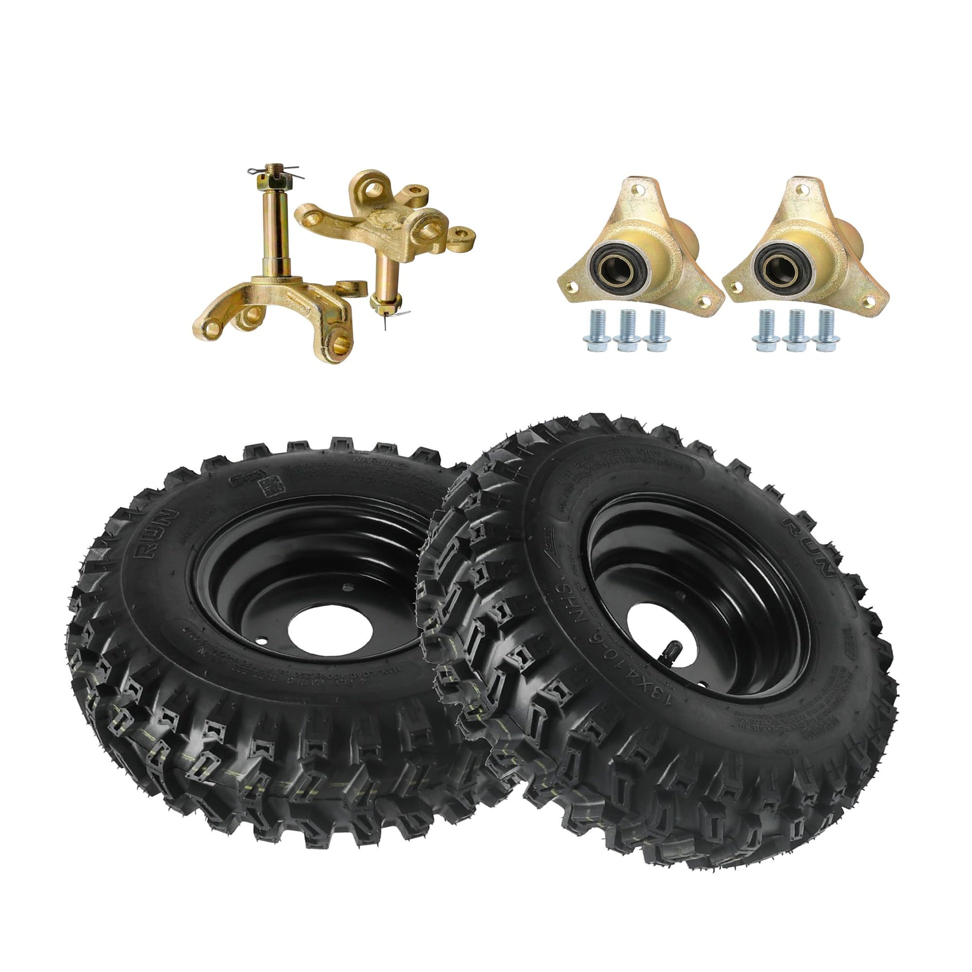 2pcs 6 inch Wheels 13x4.10x6 13x4.10-6 Wheel Tire and Rim 3 Stud 4Ply Tubeless Wheel with Front Steering Spindles Hubs for Snow Blower Thrower Mini Bike ATV Quad Buggy Go Kart Tires (TK0352)