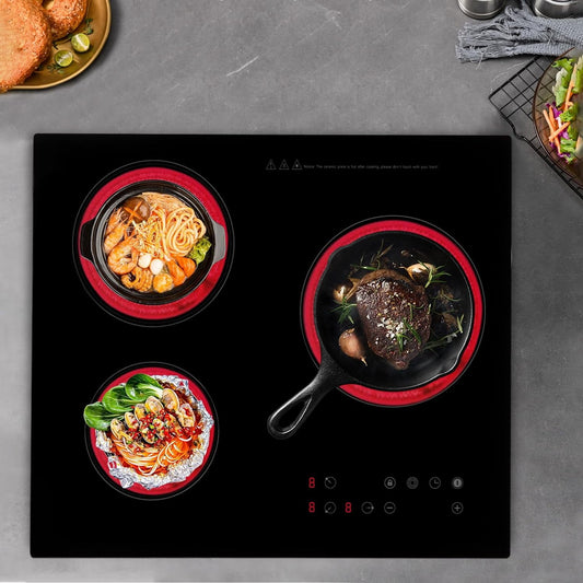 3 Burner Electric Cooktop Portable Ceramic Cooktop 2600W 110V Built-In Electric Stove Sensor Touch Control Countertop Electric Hot Plate with Timer&Child Safety Lock 9 Heating Level(No Plug)