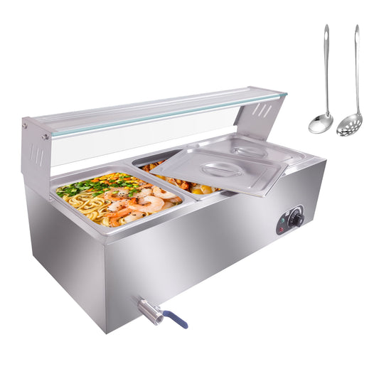 3-Pan Commercial Food Warmer 36 Qt Electric Bain Marie with 6Inch Deep Pans,Steam Table with Tempered Glass Cover,