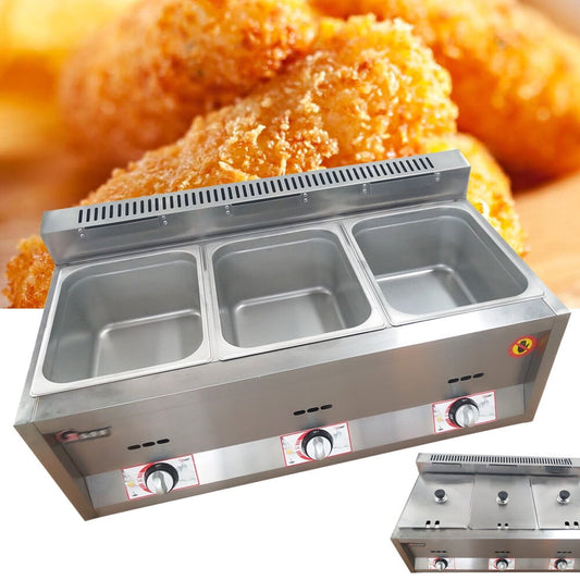 3 Pans Food Warmer Steam Buffet Counter-top Gas Fryer Steam Table Commercial 6L for Homes, Restaurants