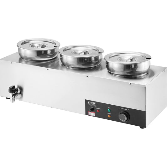 3-Pot Electric Food Warmer, 7.4QT Each, 86-185°F Temp Control, 1200W Buffet Soup Station, Anti-Dry Burn, Silver