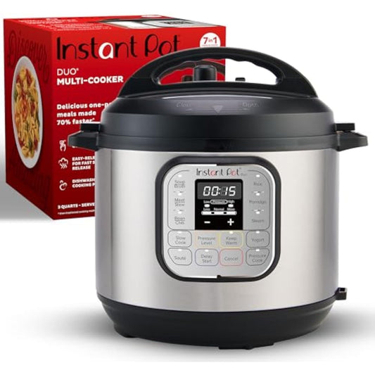 3 Quart 7-in-1 Electric Pressure Cooker & Slow Cooker - Time-Saving Kitchen Appliance, Steamer + Free Digital Recipe App | Space-Saving Design, Stainless Steel