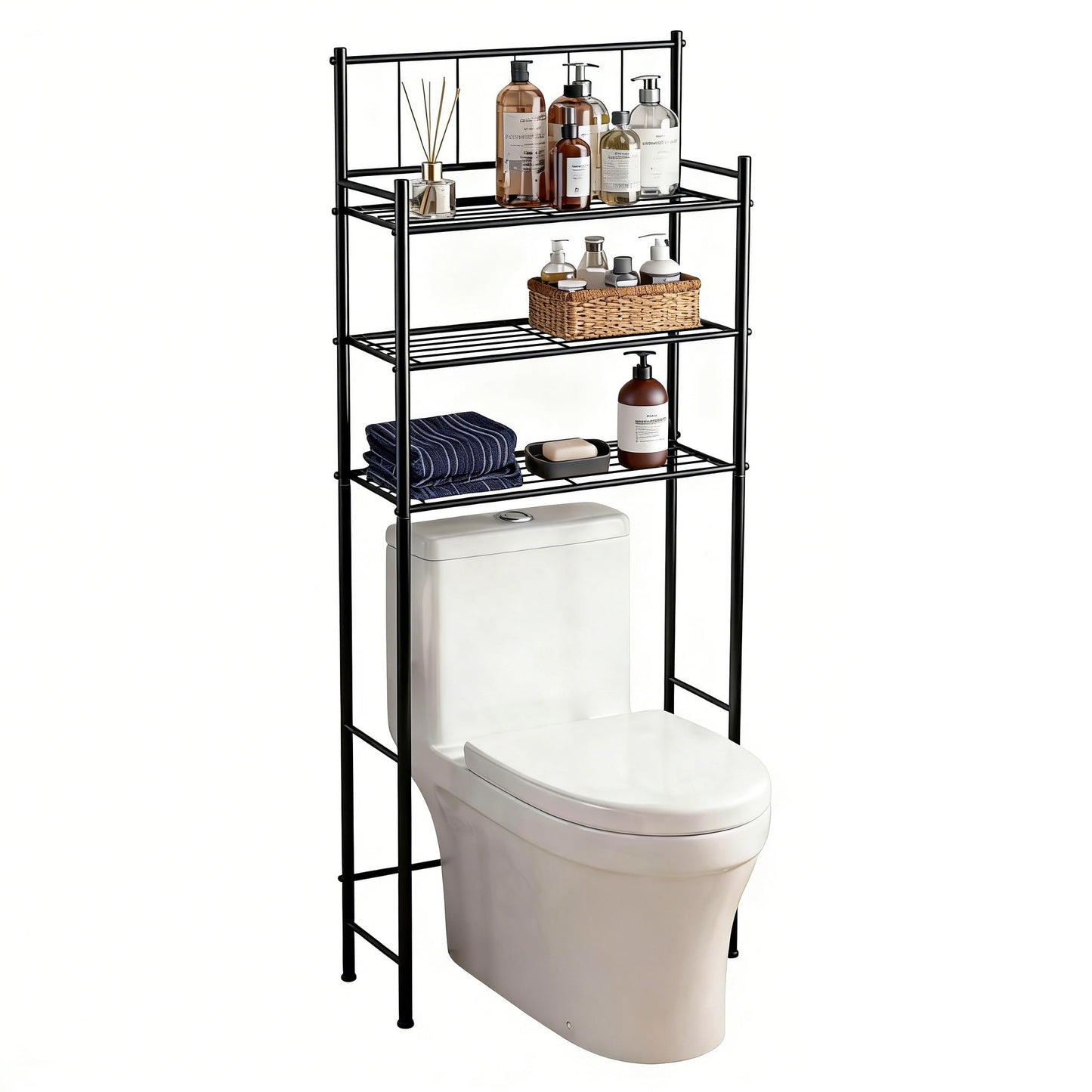 cisilov Almacenamiento sobre el Inodoro, Estante de Almacenamiento de 3 Niveles sobre el Inodoro para BaÃ±o, Estantes Organizadores de BaÃ±o de Metal sobre el Inodoro, Negro