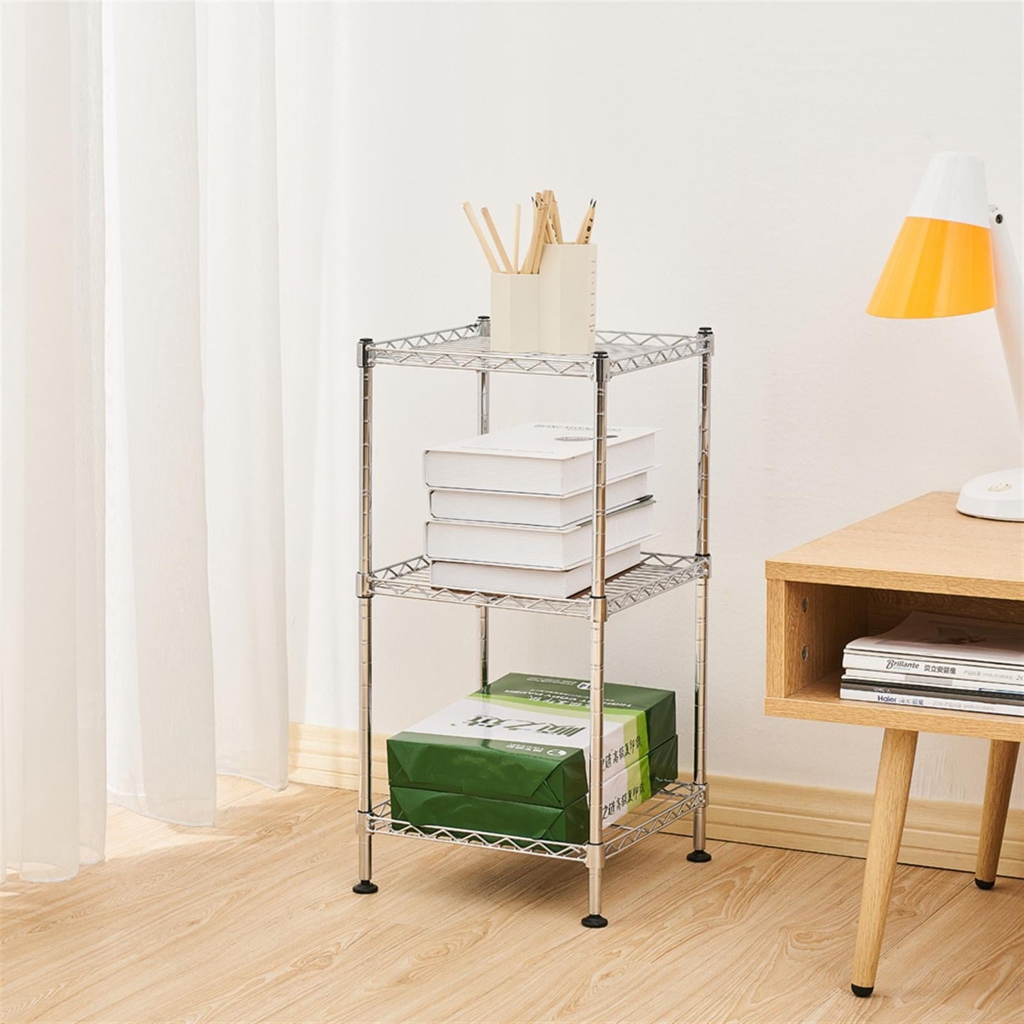 3-Tier Steel Wire Shelving Towe,Silver Chrome Finish Storage Unit,for Bathroom, Closet & Bedroom, Tool - Free Assembly