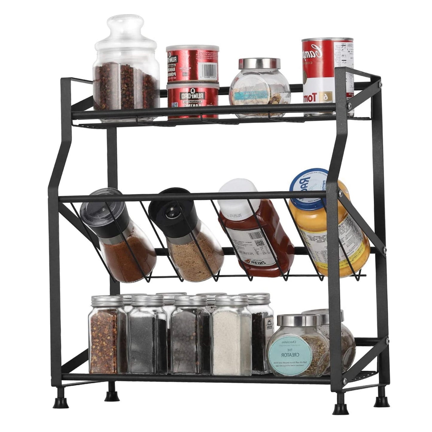 Oumilen 3 Tiers Spice Rack Organizer Freestanding Kitchen Metal Spice Holder Storage, Black