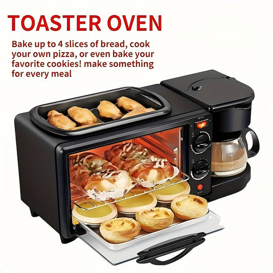 3-in-1 Breakfast Maker with Timer: Mini Toaster, Coffee Maker & Grill for Eggs, Sausage, Sandwiches & Pancakes, Multifunctional Electric Cooker