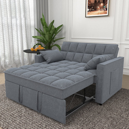 3 in 1 Convertible Sofa Bed,Modern Linen Fabric Sleeper Sofa with Pull Out Bed,Loveseat Couch with Adjustable Backrest for Living Room,Dark Gray