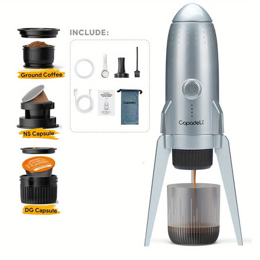 3-in-1 Portable Electric Espresso Machine Travel Coffee Maker For Camping Self-Heating Compatible With Ground Coffee & DOLCE GUSTO & NES Original Capsule Pods