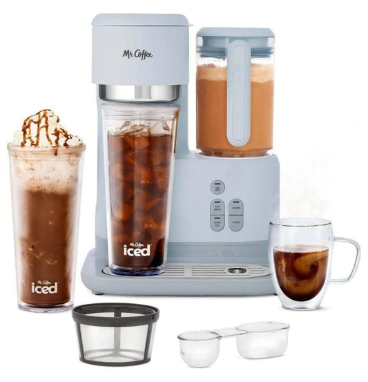 3-in-1 Single-Serve Frappe, Iced & Hot Coffee Maker & Blender w/Reusable Filter, , Recipe Book, 2 , Lids and Straws (Gray)