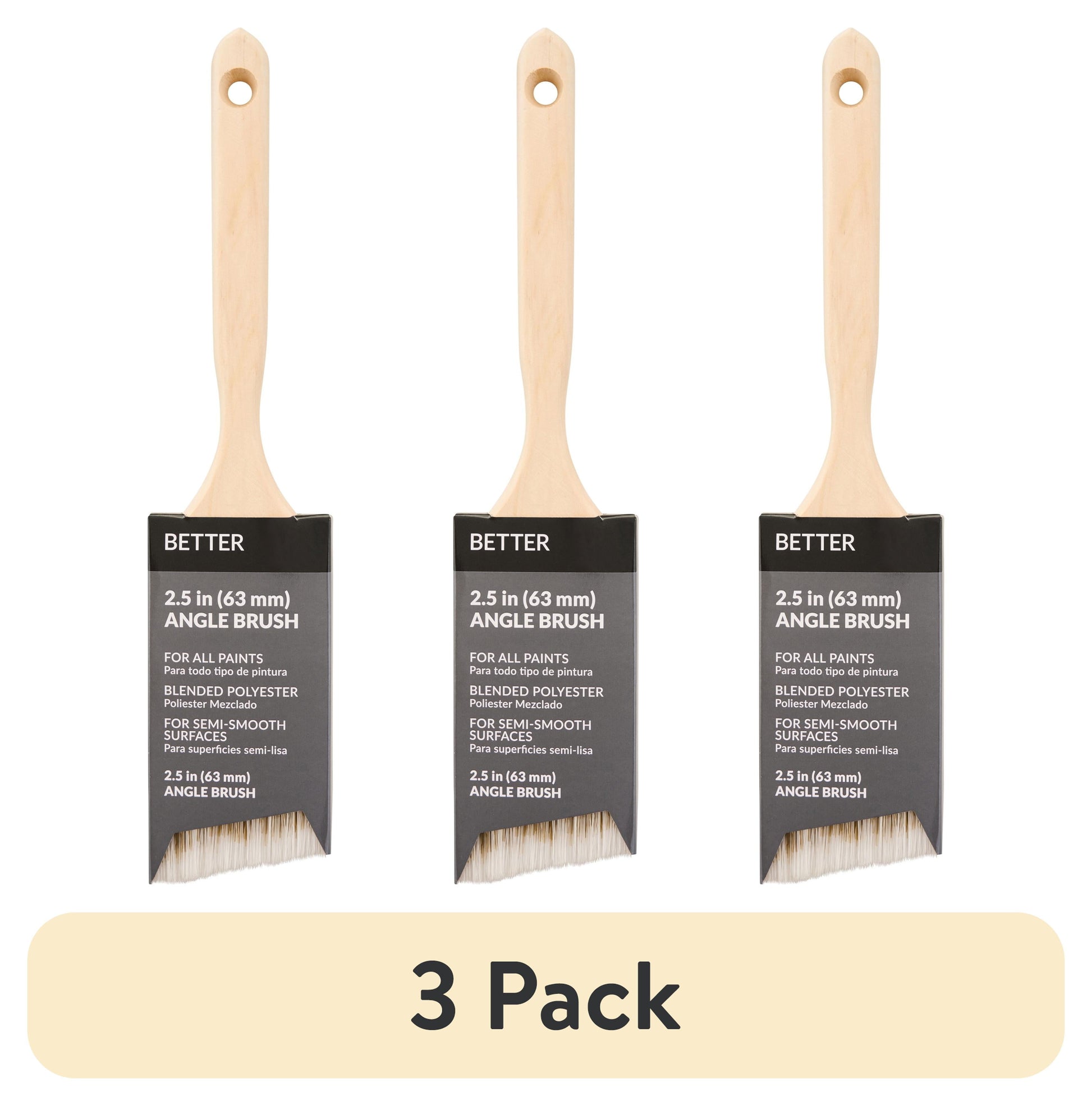 (3 pack) Better 2.5 in. Blended Polyester Angle Paint Brush