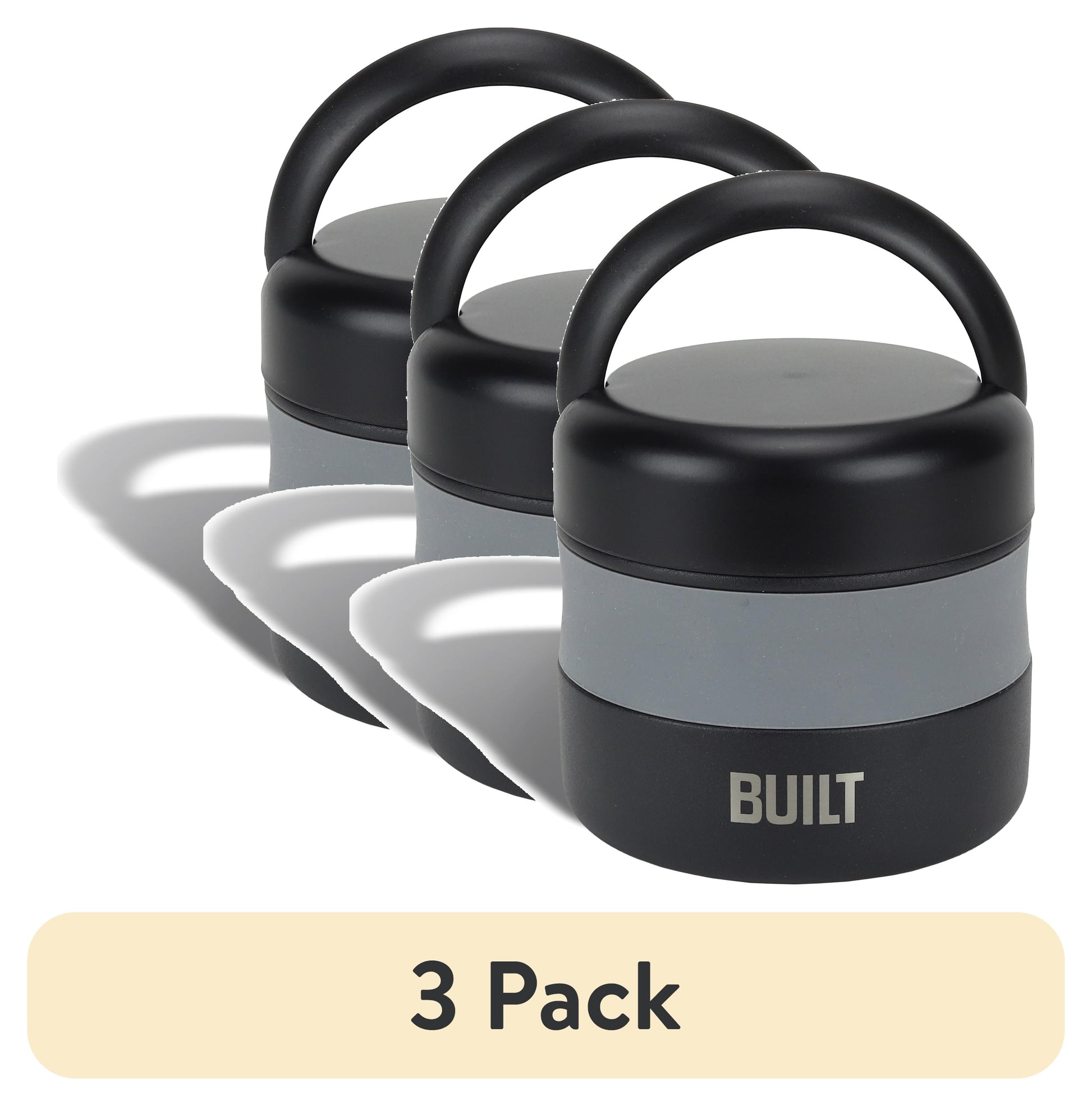 BUILT 12 oz Wide Mouth Vacuum Insulated Food Jar with Handle, Black and Gray, A Practical Choice for School Lunches and Activities to keep Meals Hot or Cold