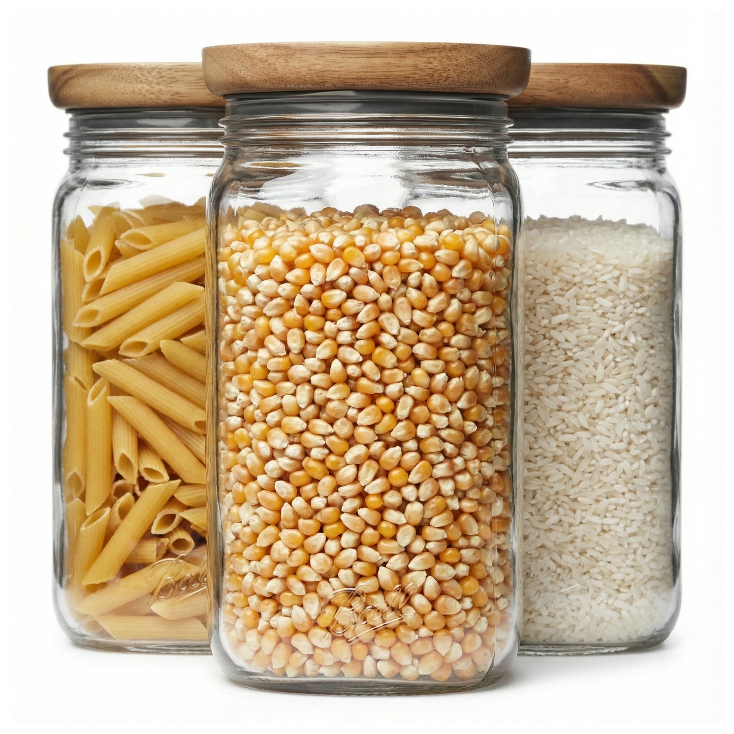 (3 pack) Ball Stack & Store 9.9-Cup Glass Jar with Natural Acacia Wood Lid | Airtight Silicone Seal | Wide-Mouth Pantry Storage Container