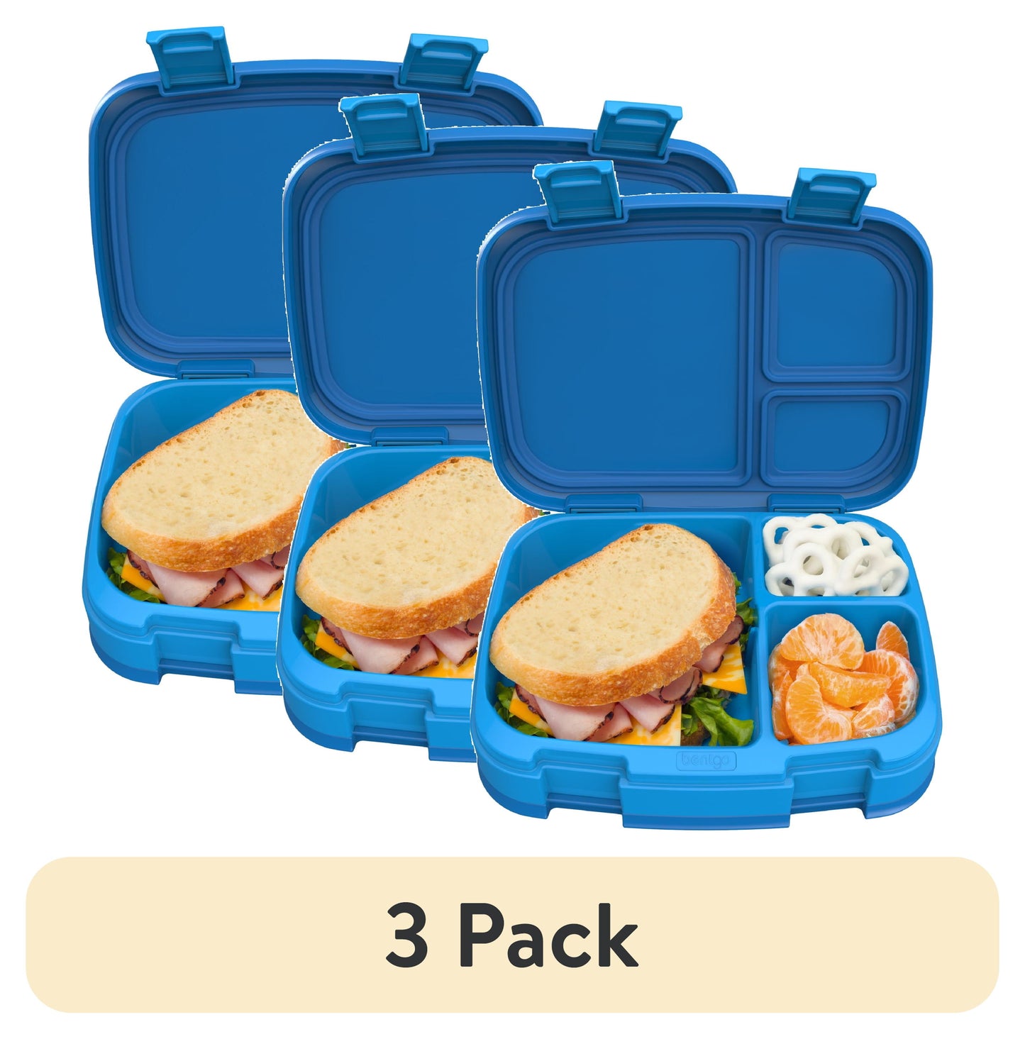 (3 pack) Bentgo Fresh â€“ Leak-Proof, Versatile 4-Compartment Bento-Style Lunch Box with Removable Divider, Portion-Controlled Meals for Teens and Adults On-The-Go â€“ BPA-Free, Food-Safe Materials  (Blue)