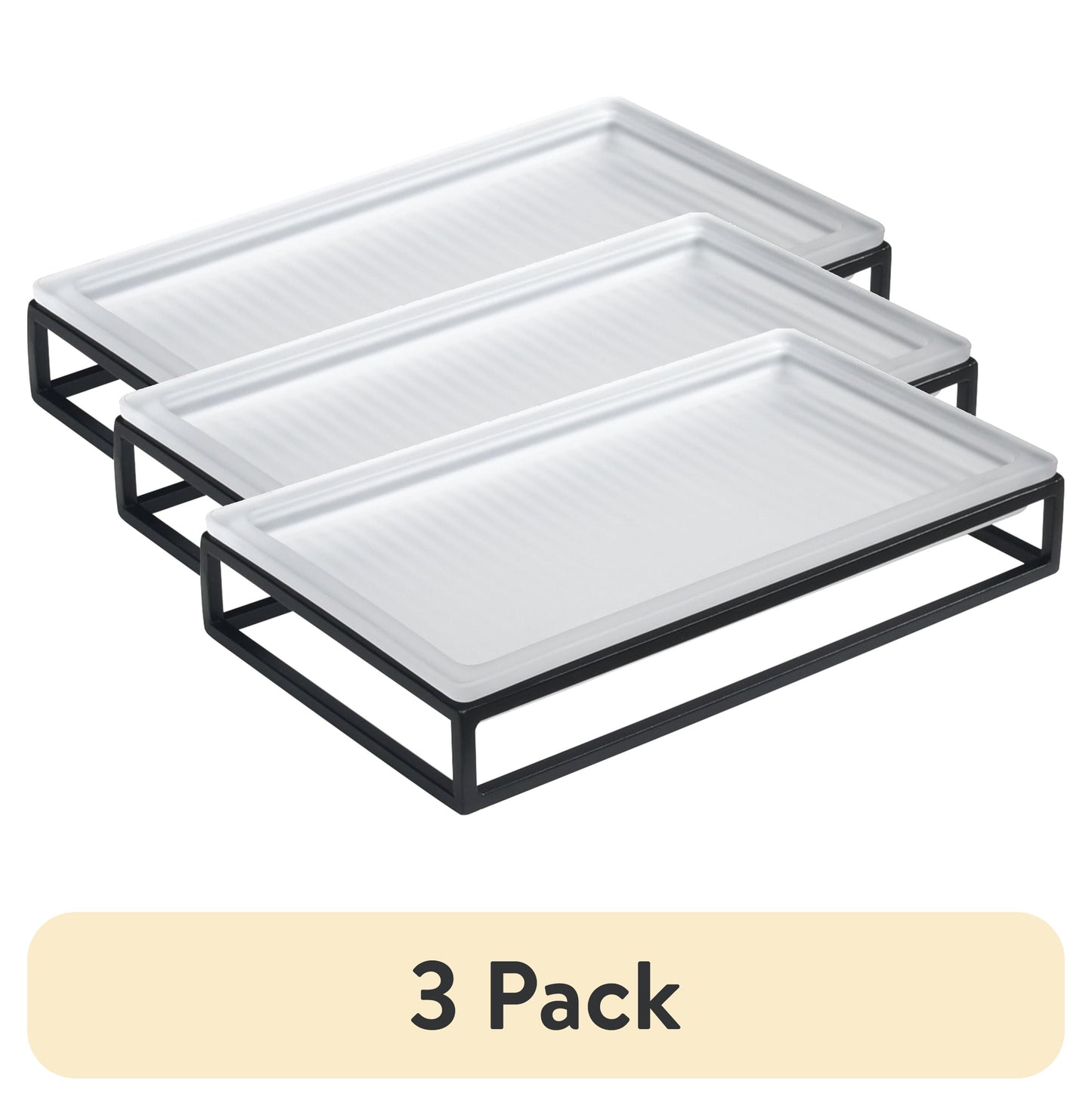 (3 pack) Better Homes & Gardens Ribbed Glass and Metal Tray, White with Black Accents