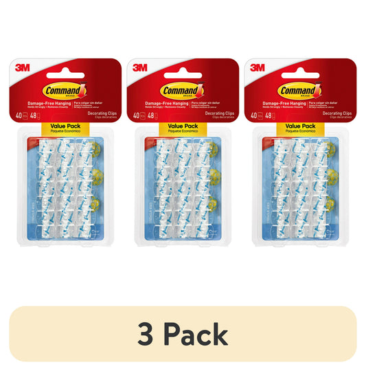 (3 pack) Command Light Clips Value Pack, Clear, Hang Lights, 40 Clips and 48 Strips, Holiday Decorating