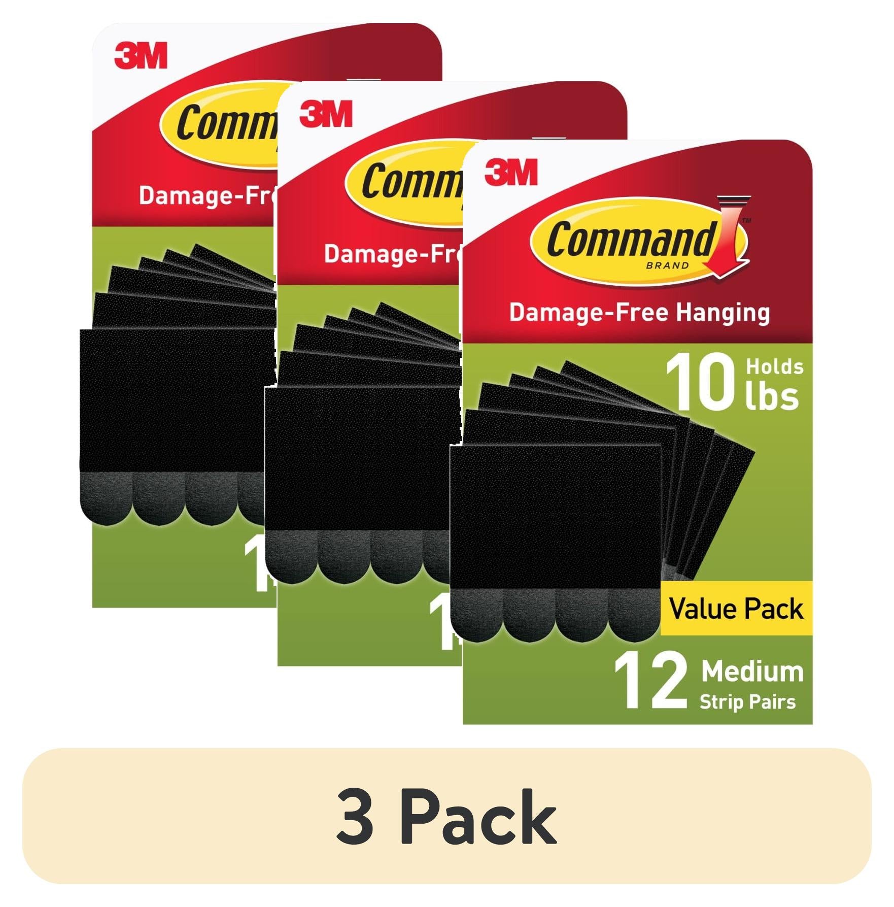 (Paquete de 3) Ganchos Medianos para Fotos Command, Soporta 10 lbs, Negro, Colgar sin DaÃ±os, 12 Pares de Tiras Adhesivas