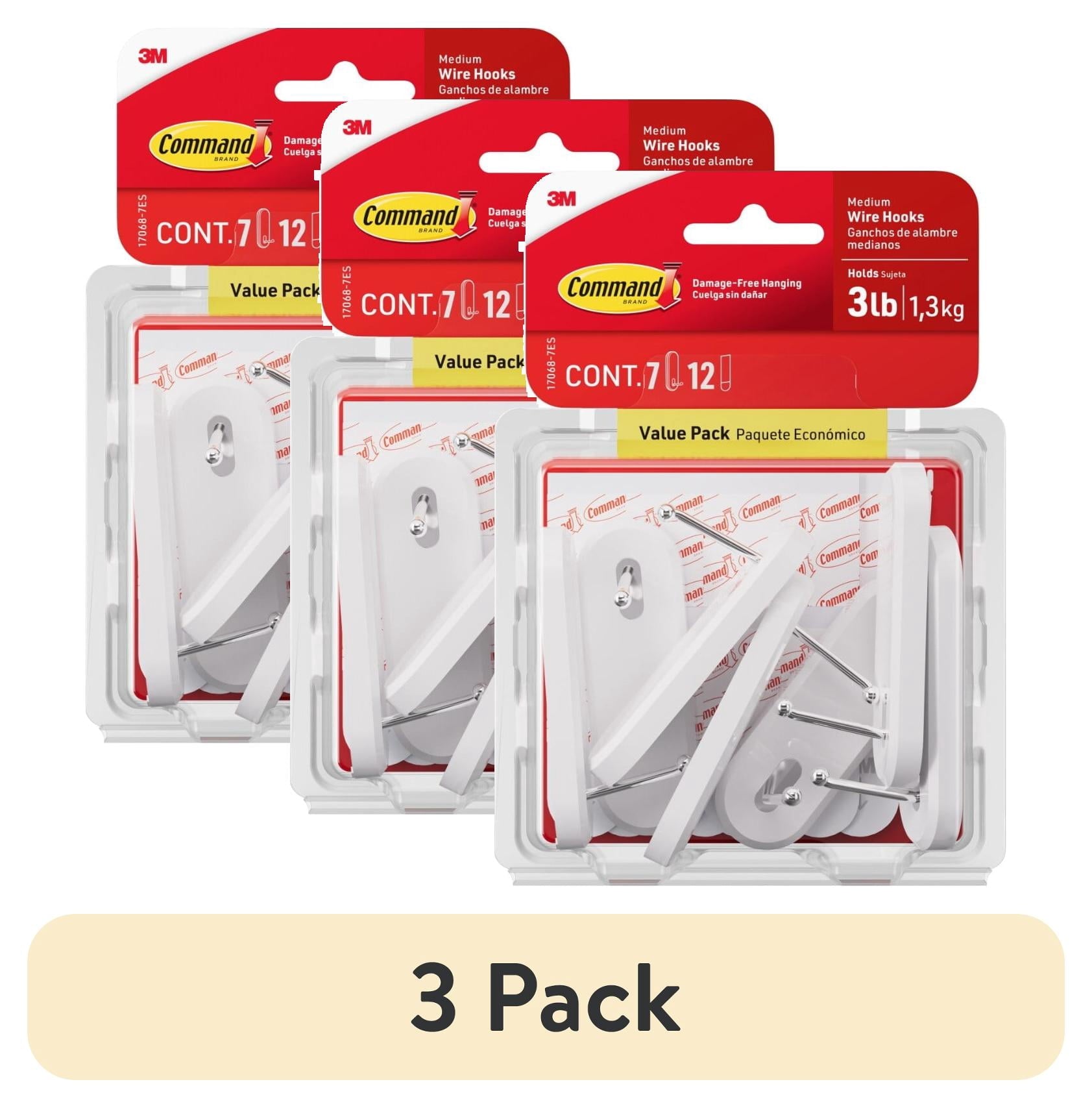 (3 pack) Command Wire Hooks Value Pack, Medium, White, 7 Wall Hooks