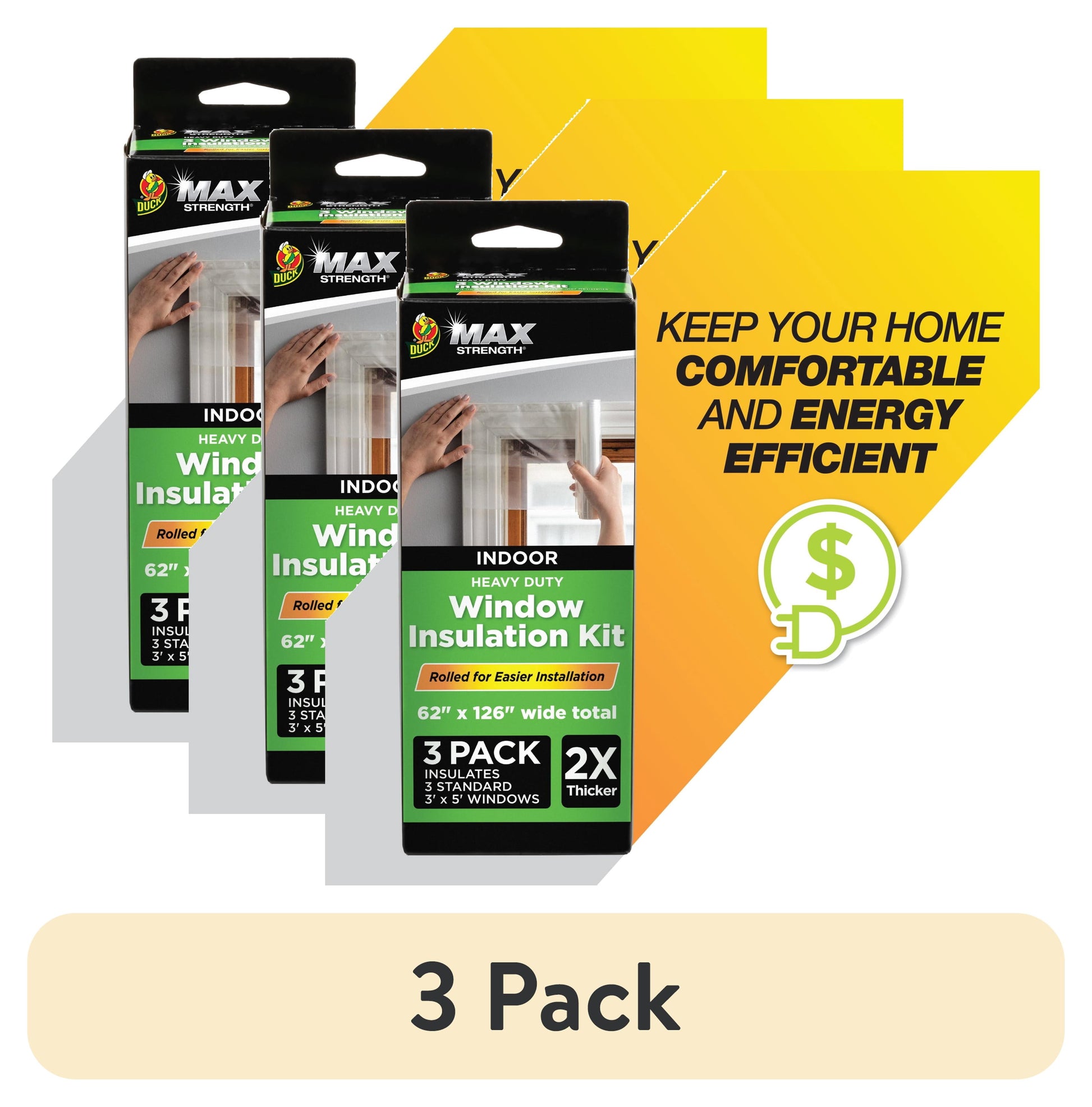 (3 pack) Duck Max Strength 62 in. x 126 in. Rolled Window Insulation Film Kit, Fits up to 3 Windows
