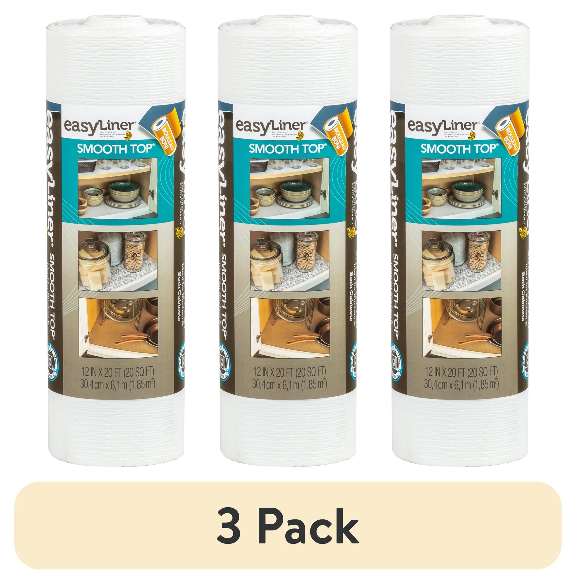 (3 pack) EasyLiner Smooth Top Shelf Liner, White, 12 in. x 20 ft. Roll