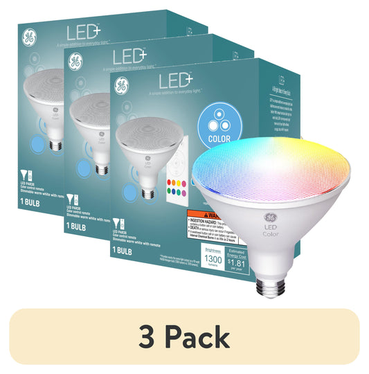 (3 pack) GE PAR38 LED+ Color Changing LED Light Bulb, 90 Watts, Outdoor Floodlight, 1pk