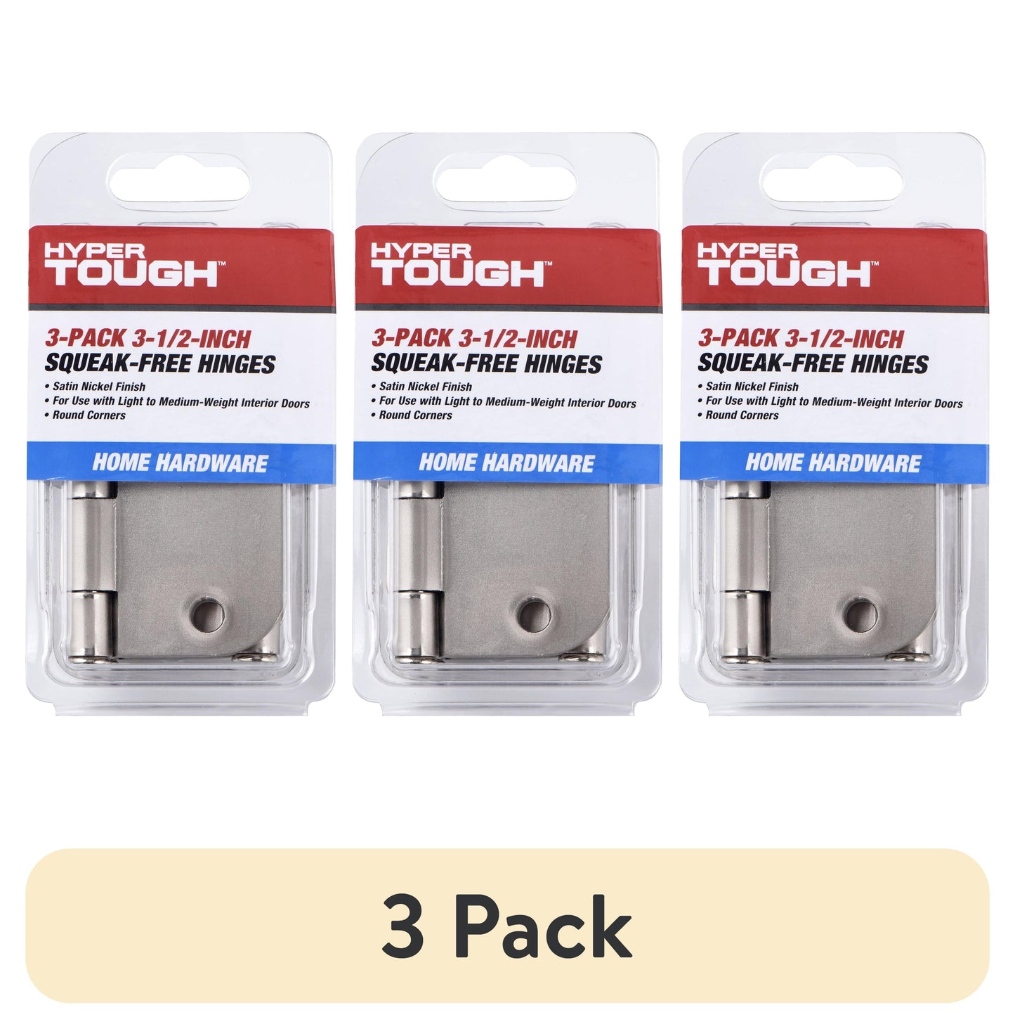 (3 pack) Hyper Tough 3-1/2 in. x 5/8 in. Satin Nickel Squeak-Free Door Hinge, 3-Pack
