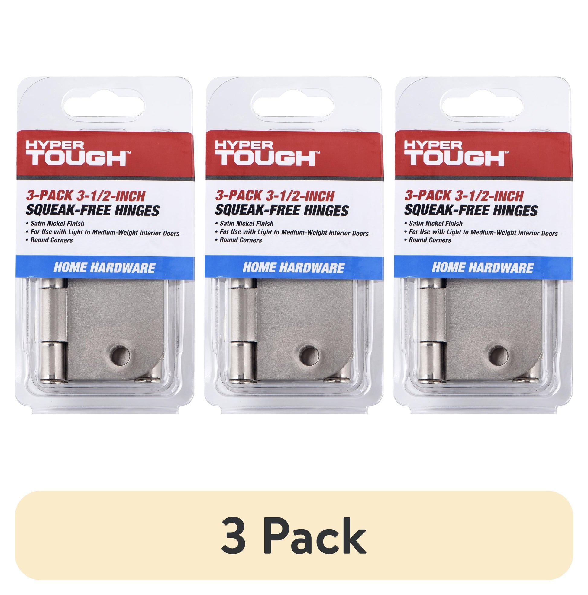 (3 pack) Hyper Tough 3-1/2 in. x 5/8 in. Satin Nickel Squeak-Free Door Hinge, 3-Pack