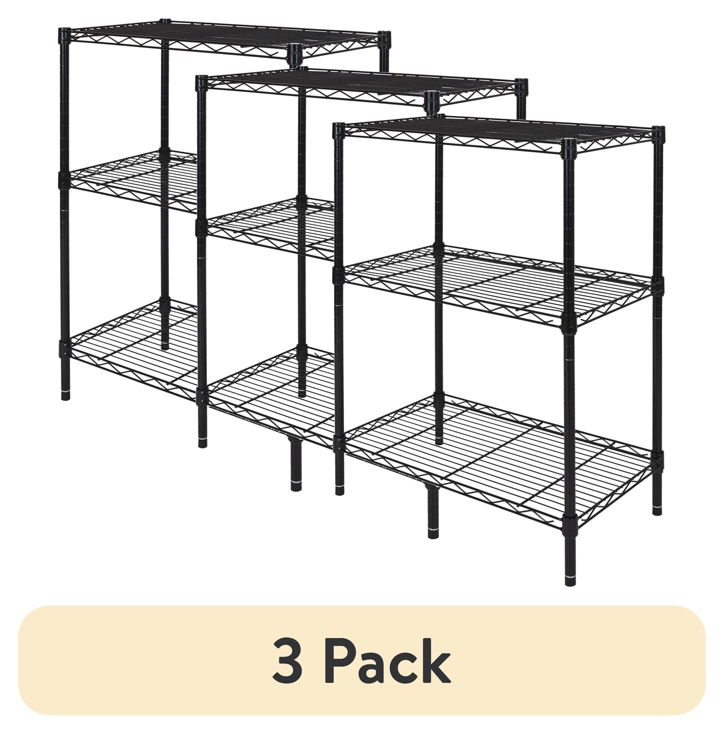 (3 pack) Hyper Tough 3-Tier Multipurpose Wire Shelving Rack, Black, 750 lbs Capacity
