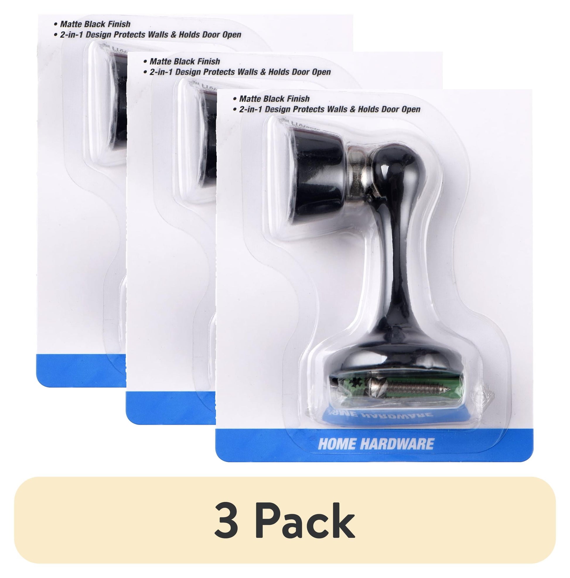 (3 pack) Hyper Tough Magnetic Door Stop With Catch, Matte Black
