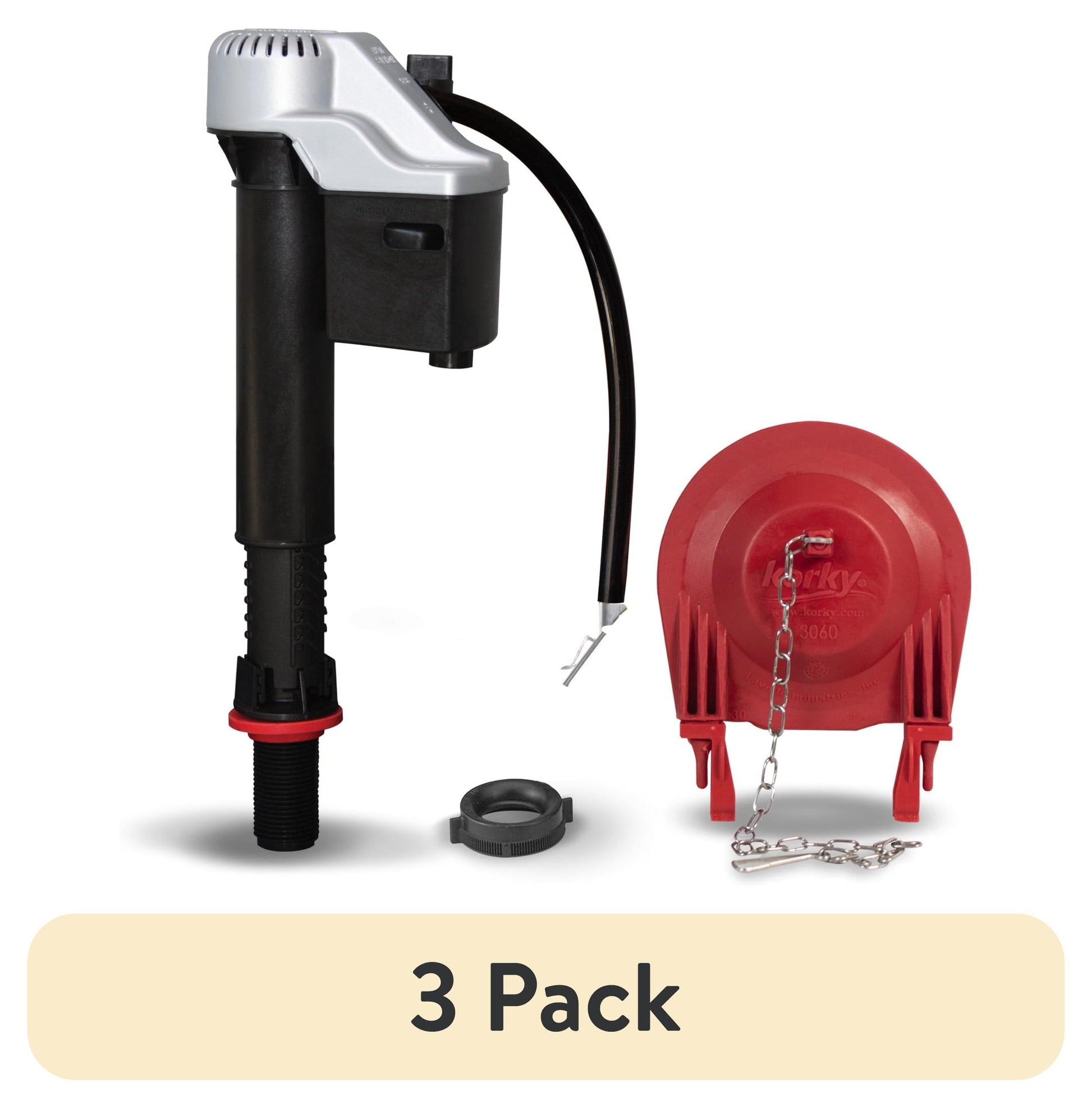 (3 pack) Korky QuietFILLÂ® Platinum Toilet Fill Valve & Large 3" Toilet Flapper Kit - Long Lasting Rubber, 830MP