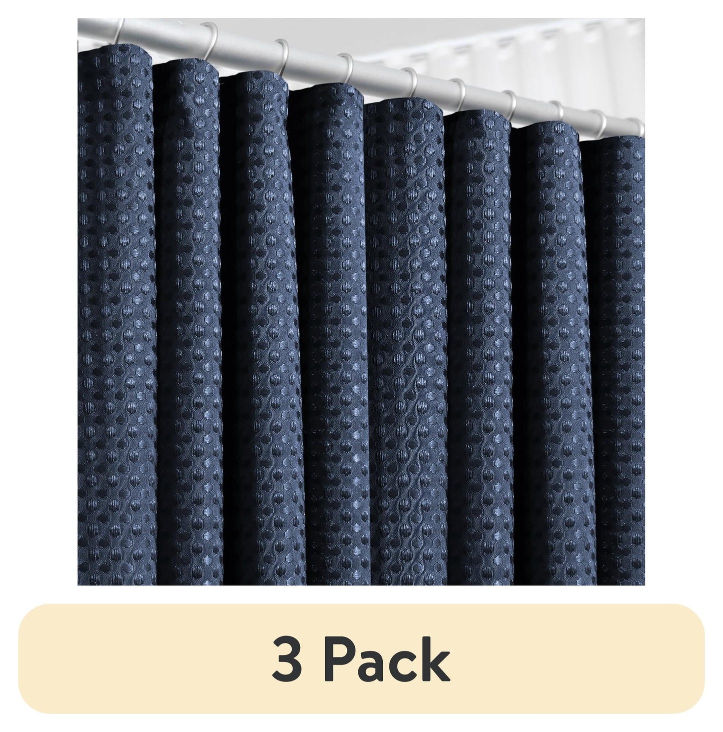 (3 pack) LammaLoe Navy Blue Shower Curtain, Waffle Weave Heavy Duty Fabric Shower Curtain, 72â€ x 72" Hotel Luxury 256 GSM Bathroom Curtains