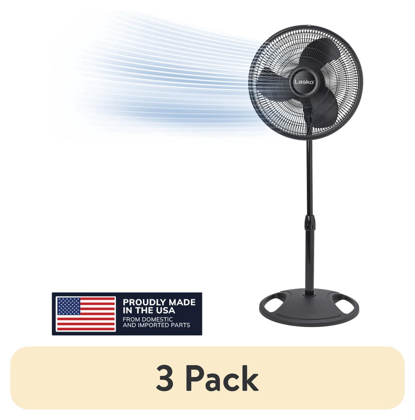 (3 pack) Lasko 16" 3-Speed Oscillating, Adjustable Height, Pedestal Fan S16500