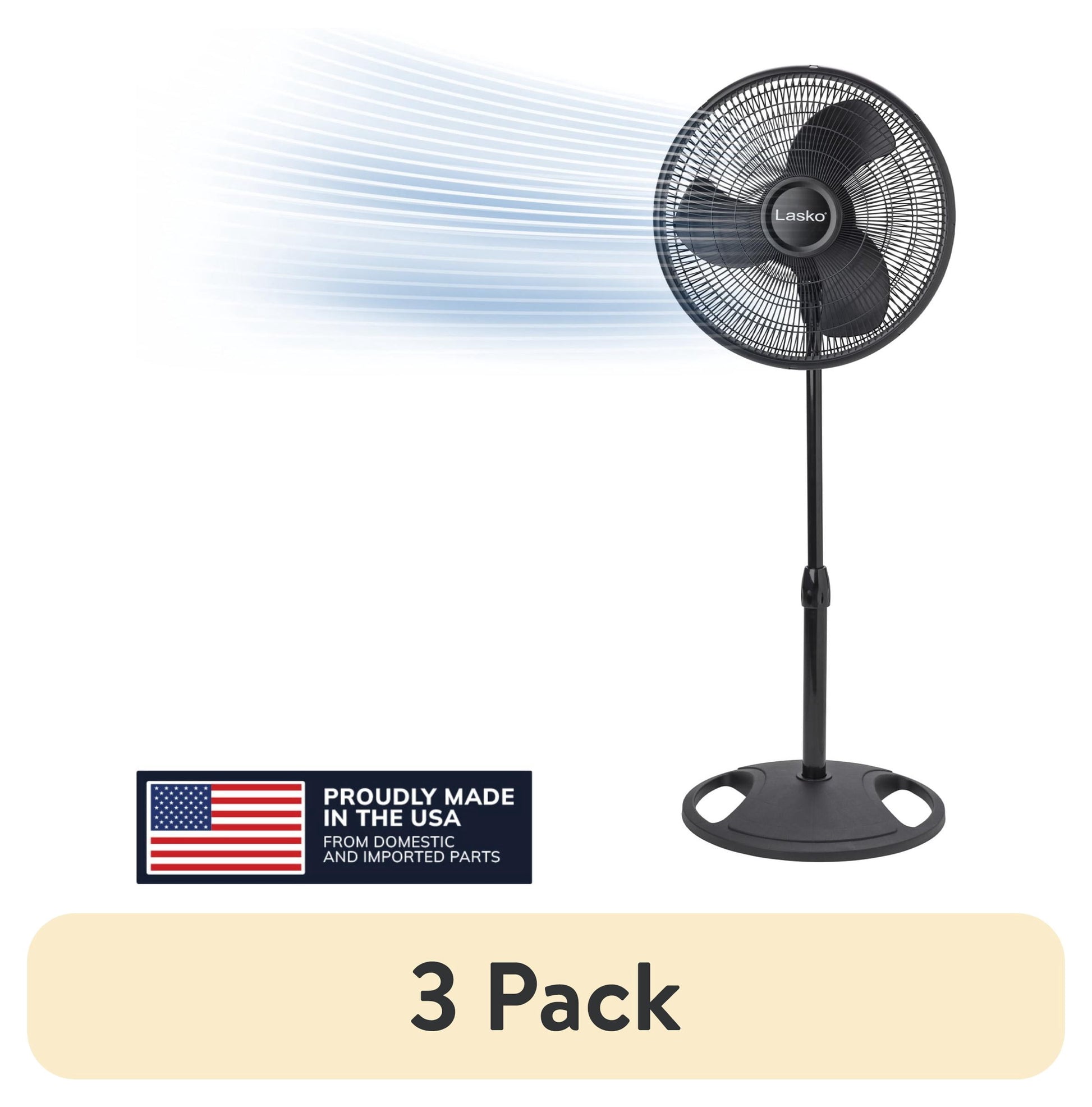 (3 pack) Lasko 16" 3-Speed Oscillating, Adjustable Height, Pedestal Fan S16500