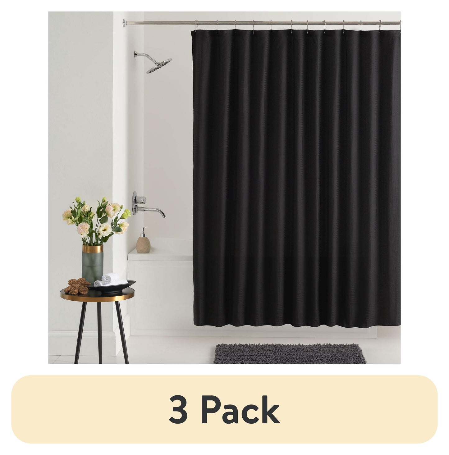 (3 pack) Mainstays Henderson Black Mosaic Polyester Shower Curtain 72â€ x 72â€