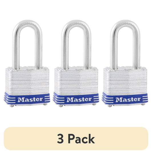 (3 pack) Master Lock Laminated Steel 1-9/16in (40mm) Padlock with Key, 1-1/2in (38 mm) Shackle