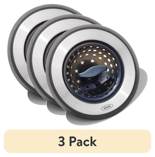 (3 pack) OXO Softworks 2-in-1 Stainless Steel Sink Strainer and Stopper, Black
