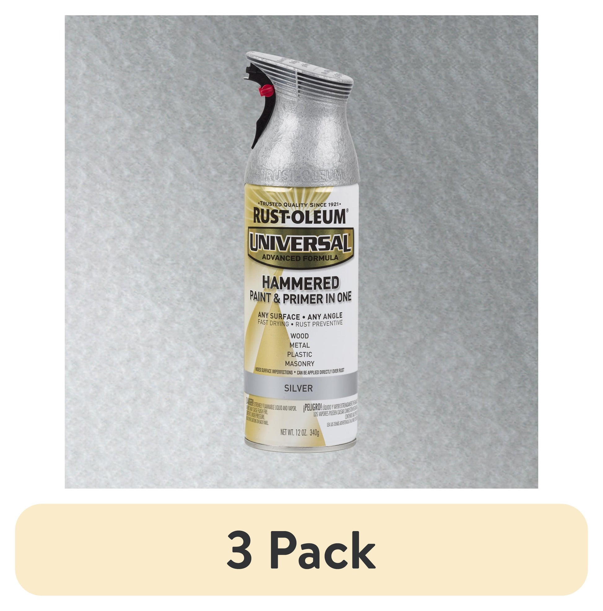 (3 pack) Silver, Rust-Oleum Universal Hammered Paint & Primer Spray Paint Spray Paint-245219, 12 oz