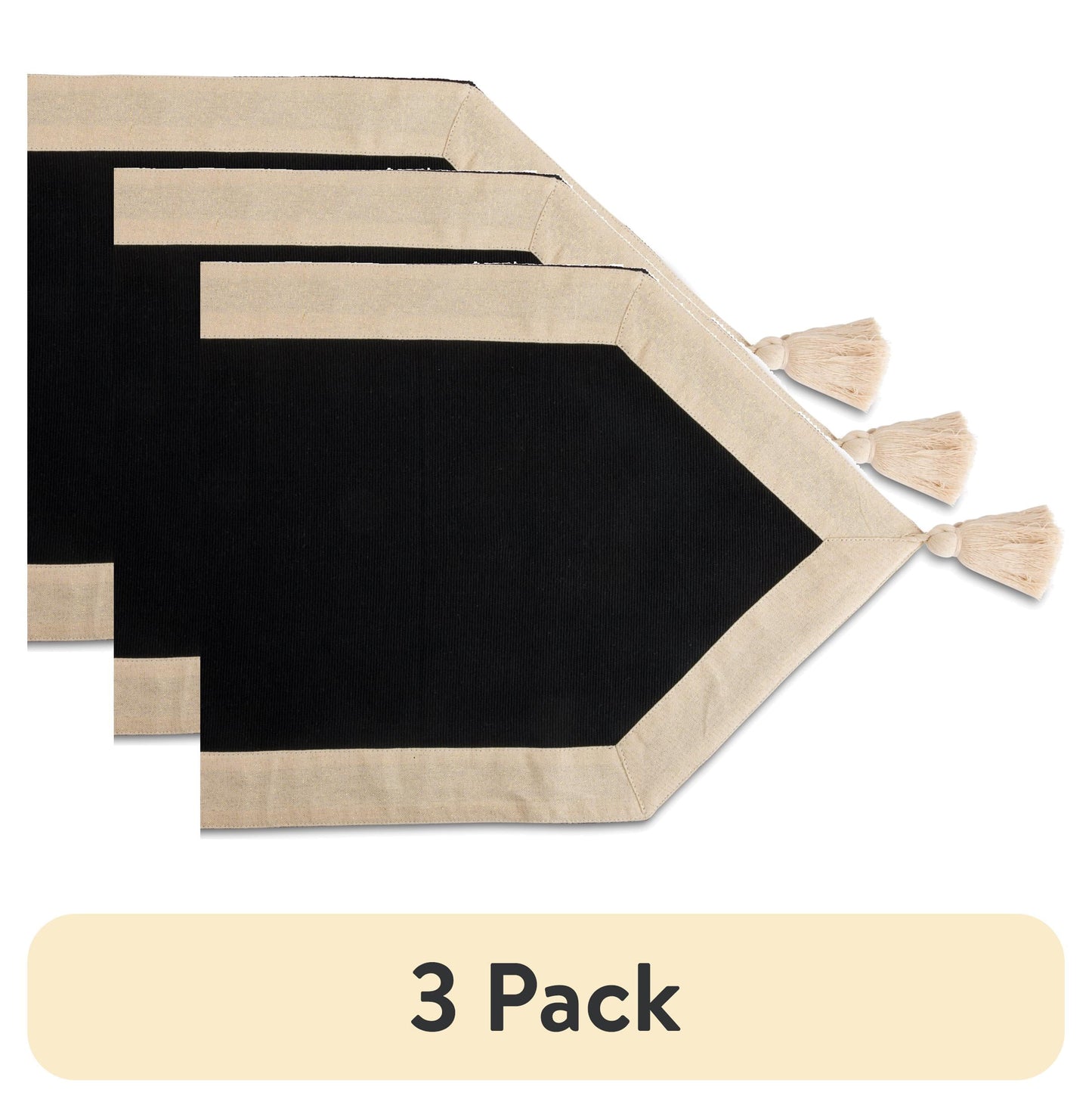 (3 pack) Thyme & Table Handmade Table Runner, Black with Gold Border, 14 x 72"